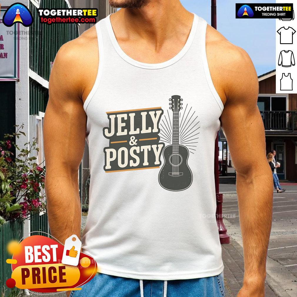 Pretty Jelly Posty Guitar Music Tank Top featuring vibrant colors and a stylish design for music lovers and fashion enthusiasts.