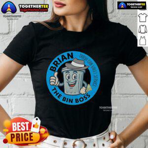 Stylish ladies tee featuring 'Top Brian The Bin Boss' logo for the Trash Can Valet Service.