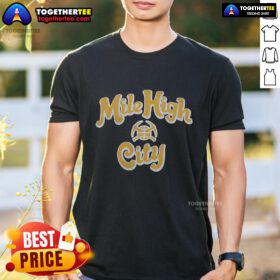 Alt Text: Stylish Top Denver Nuggets Mile High City T-Shirt featuring vibrant team colors and logo, perfect for fans.