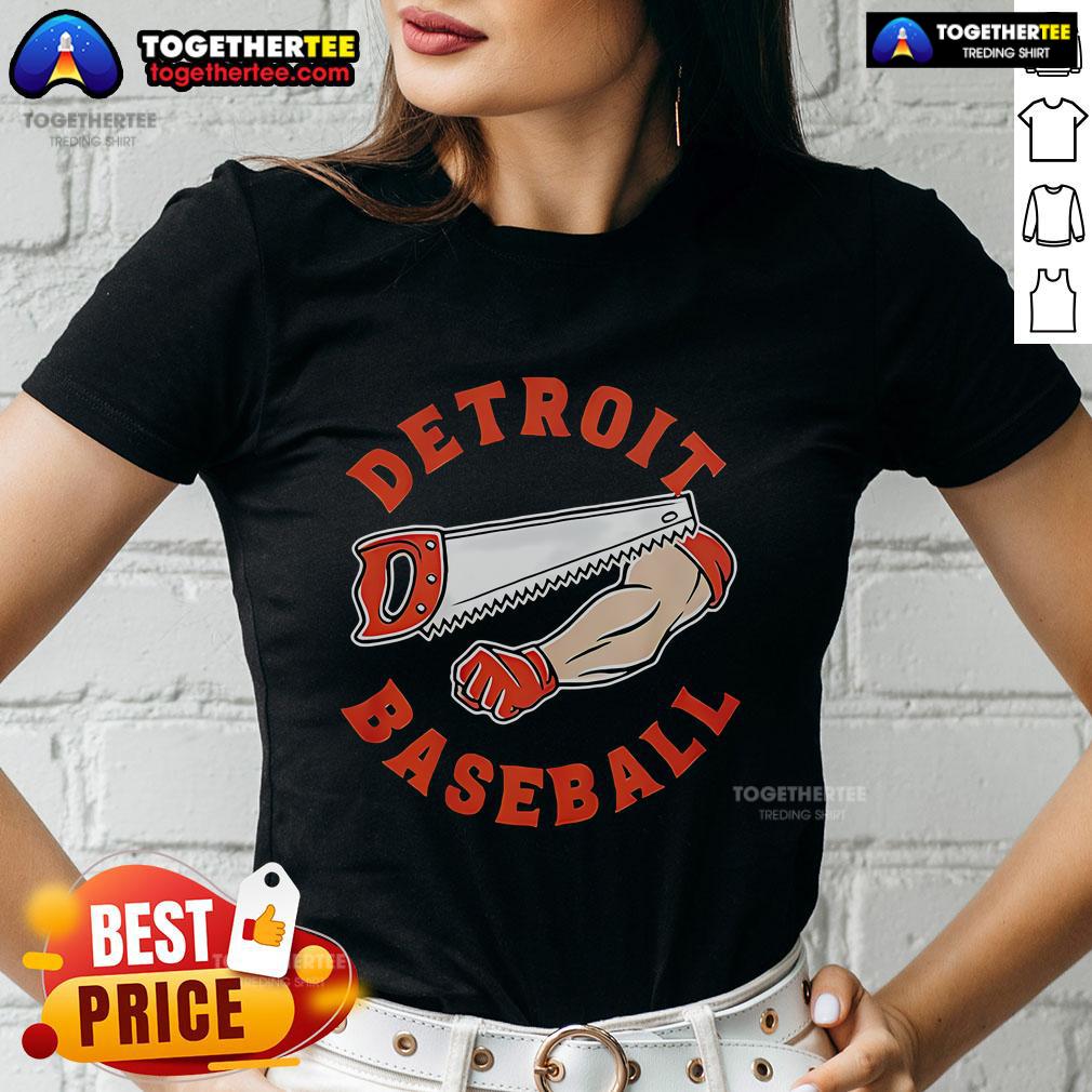 Top Detroit Tigers Baseball Bone Saw Ladies Tee featuring a stylish design perfect for female fans of the Tigers.