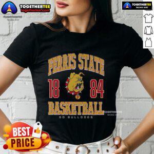 Alt Text: Top Ferris State Bulldogs Basketball ladies tee featuring team logo and vibrant colors, perfect for fans.