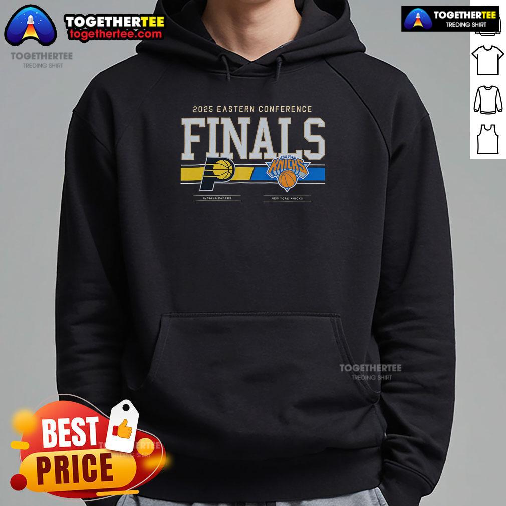 Top Indiana Pacers 2025 Eastern Conference Finals Matchup Hoodie featuring team colors and logo for fans.