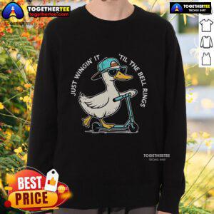Cozy sweatshirt featuring 'Just Winging It Till The Bell Rings' design, perfect for celebrating the last day of school.