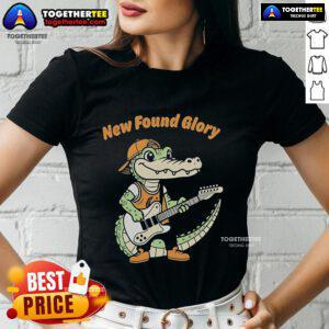 Alt Text: Top New Found Glory Gator Guitar Ladies Tee featuring vibrant design and comfortable fit for music fans.