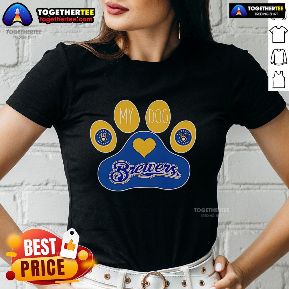 Alt Text: Top Paw My Dog Milwaukee Brewers Ladies Tee, featuring a stylish design perfect for dog lovers and baseball fans.