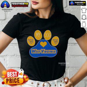 Top Paw My Dog West Virginia Mountaineers ladies tee featuring team logo, perfect for pet owners and fans.