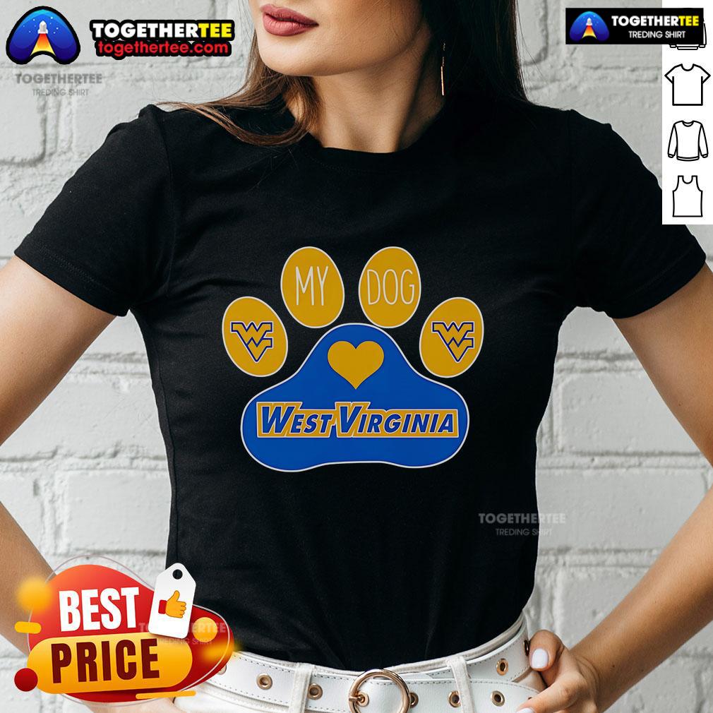 Top Paw My Dog West Virginia Mountaineers ladies tee featuring team logo, perfect for pet owners and fans.