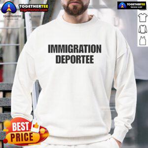 Alt Text: Good Vitaly Zdorovetskiy wearing an Immigration Deportee sweatshirt, showcasing unique style and statement fashion.