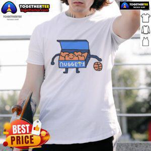 Alt Text: Cartoon Denver Nuggets basketball t-shirt featuring the best Denver logo of all time, perfect for fans and collectors.