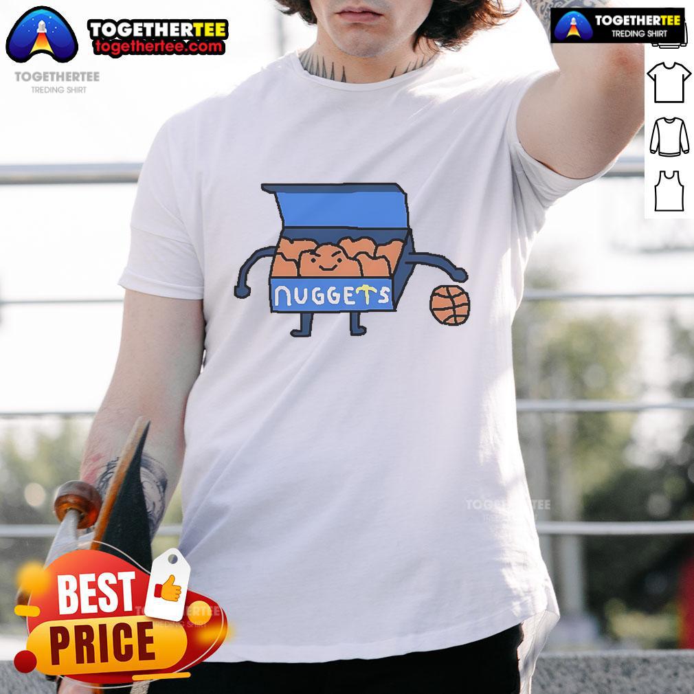 Alt Text: Cartoon Denver Nuggets basketball t-shirt featuring the best Denver logo of all time, perfect for fans and collectors.