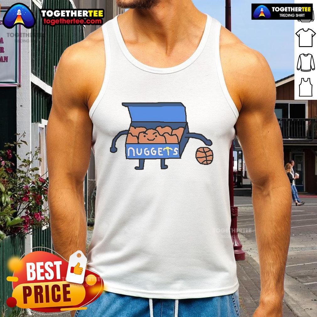 Cartoon tank top featuring the best Denver Nuggets logo of all time in vibrant colors, perfect for basketball fans.