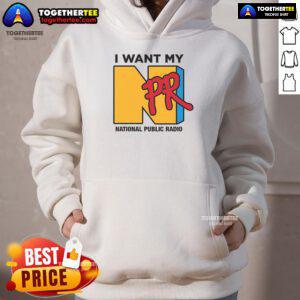 Cozy 'Nice, I Want My NPR National Public Radio Hoodie' in navy blue, perfect for fans of public radio and casual wear.