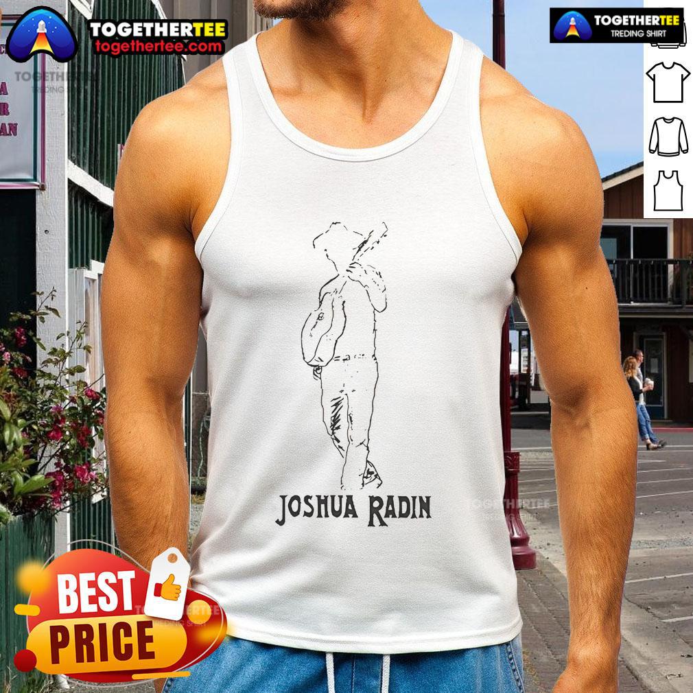 Silhouette of a man wearing a 'No Envy No Fear' tank top by Joshua Radin, showcasing stylish casual fashion.