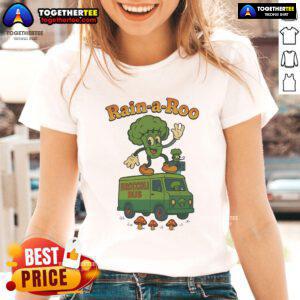 Nice Rain A Roo Broccoli Bus Ladies Tee featuring a fun broccoli graphic on a stylish women's t-shirt design.