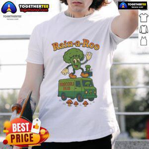 Nice Rain-A-Roo Broccoli Bus T-Shirt featuring a fun broccoli design, perfect for casual wear and veggie lovers.