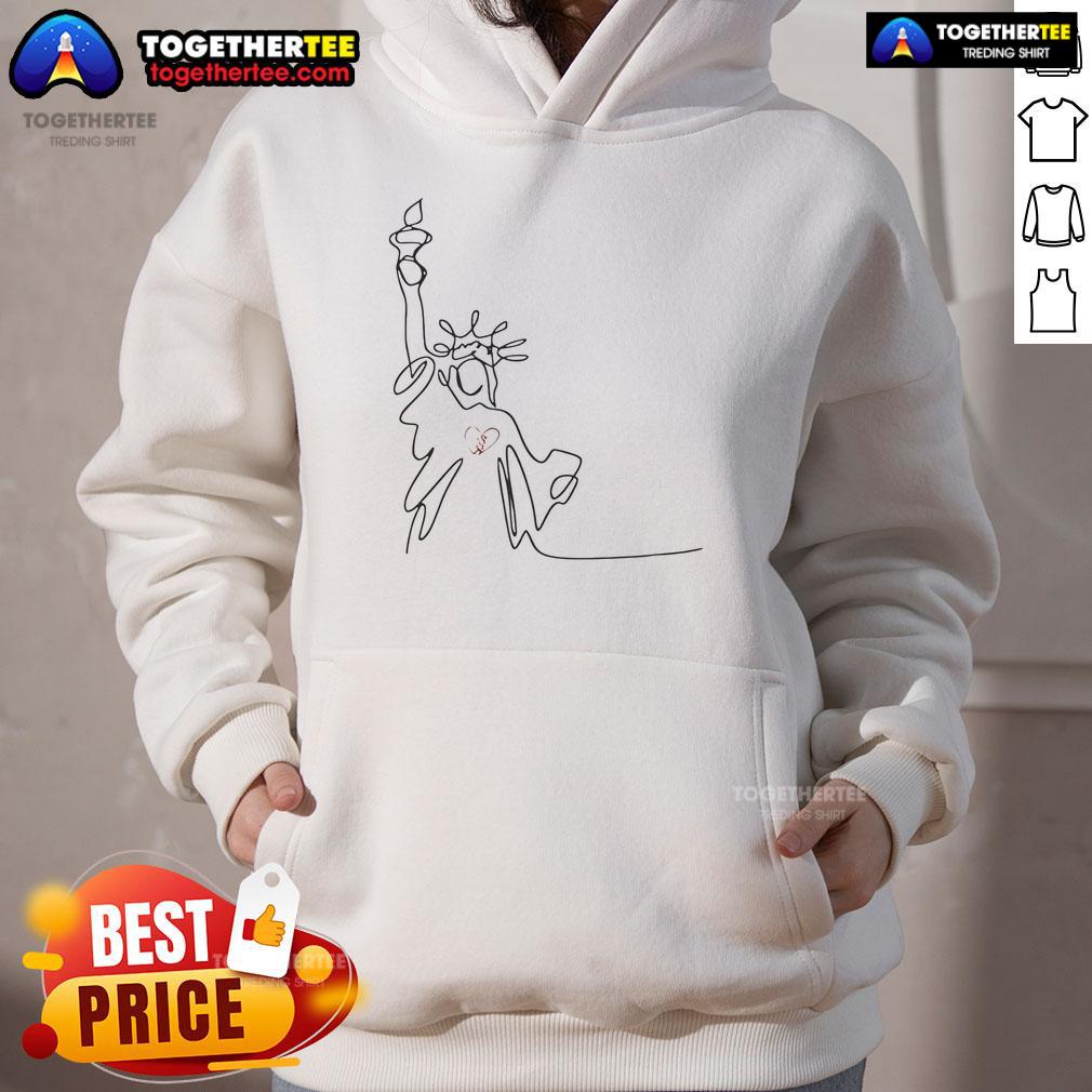 Stylish hoodie featuring a detailed drawing of the Statue of Liberty, perfect for art and fashion lovers.