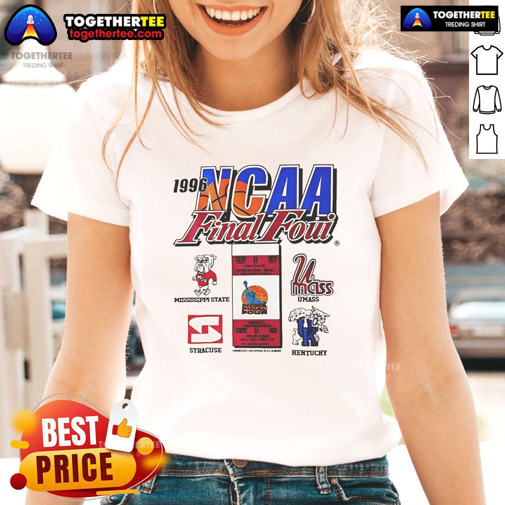 Official 1996 NCAA Final Four logo on a stylish ladies tee, perfect for basketball fans and retro sports apparel lovers.