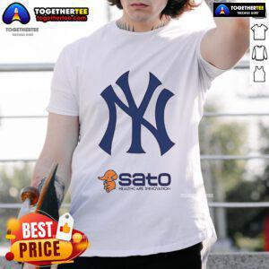 Alt Text: Official 2025 New York Yankees Sato Healthcare Innovation Day T-Shirt featuring team logo and innovative design.