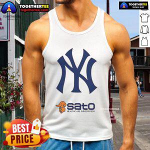 Official 2025 New York Yankees Sato Healthcare Innovation Day tank top featuring team logo and vibrant design.