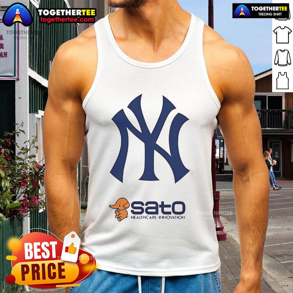 Official 2025 New York Yankees Sato Healthcare Innovation Day tank top featuring team logo and vibrant design.