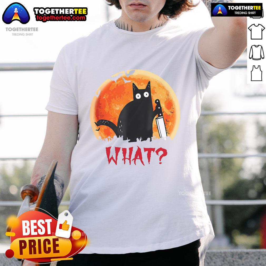Official Cat What Funny T-Shirt featuring a humorous cat graphic, perfect for cat lovers and casual wear.