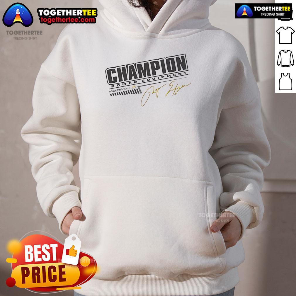 Alt Text: Stylish Official Champion Power Equipment Signature Hoodie in black, showcasing logo and comfortable design for everyday wear.