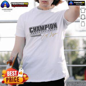 Alt Text: Official Champion Power Equipment Signature T-Shirt featuring a bold logo design on a comfortable fabric.