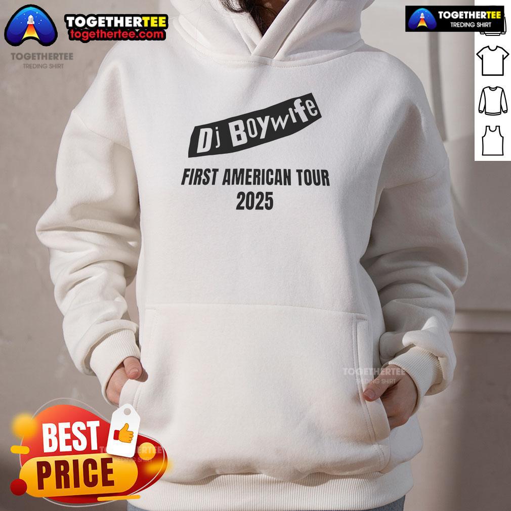 DJ Boy's wife wearing a stylish hoodie from the Official DJ Boy First American Tour 2025 collection.