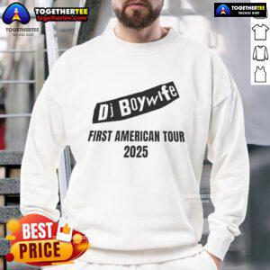 Official DJ Boy Wife sweatshirt from the 2025 First American Tour, featuring bold graphics and a stylish design.