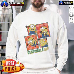 Official Despicable Me 4 Minions sweatshirt featuring vibrant colors and adorable minion graphics, perfect for fans.