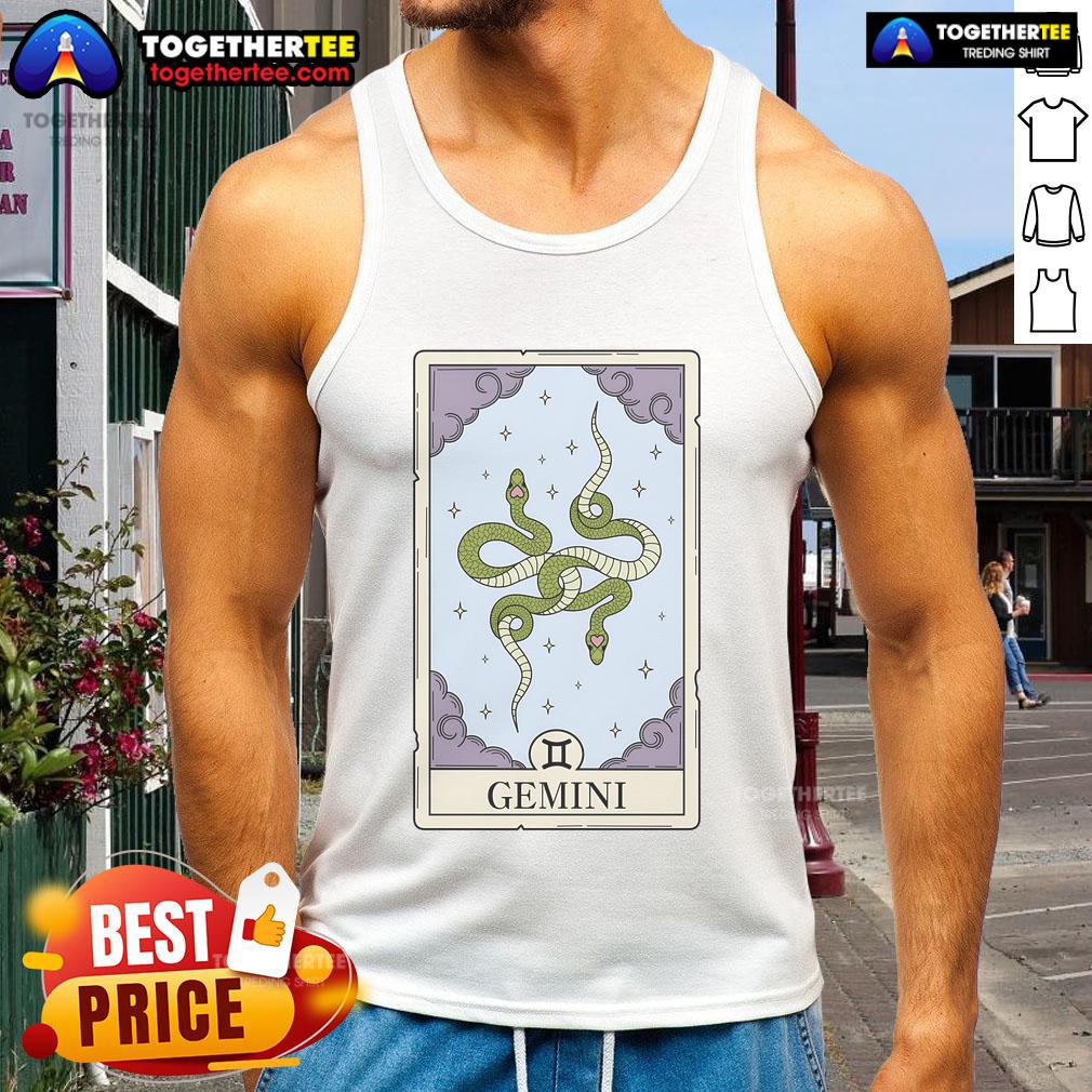 Official Gemini Card Tank Top featuring vibrant design and comfortable fit, perfect for casual wear and astrology enthusiasts.