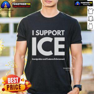 Alt Text: Official I Support Ice Immigration And Customs Enforcement T-Shirt featuring bold lettering and a patriotic design.