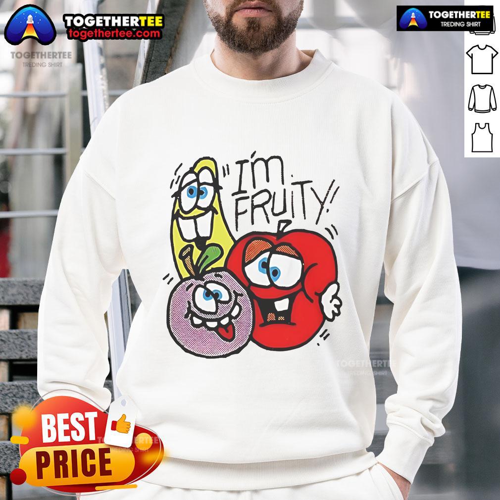 Official Im Fruity Funny Sweatshirt featuring vibrant colors and playful fruit graphics, perfect for casual wear.