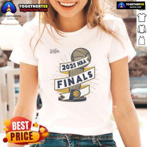 Official Indiana Pacers 2025 NBA Finals Clutch Ladies Tee showcasing team colors and logo for passionate fans.