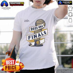 Official Indiana Pacers 2025 NBA Finals Clutch T-Shirt featuring team colors and logo, perfect for fans and collectors.