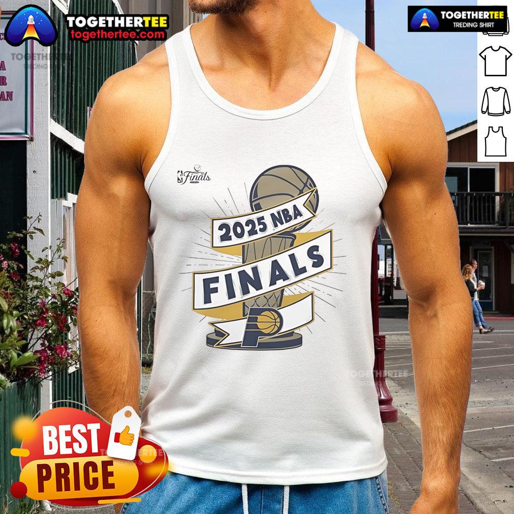 Official Indiana Pacers 2025 NBA Finals Clutch Tank Top featuring team colors and logo, perfect for fans and summer wear.