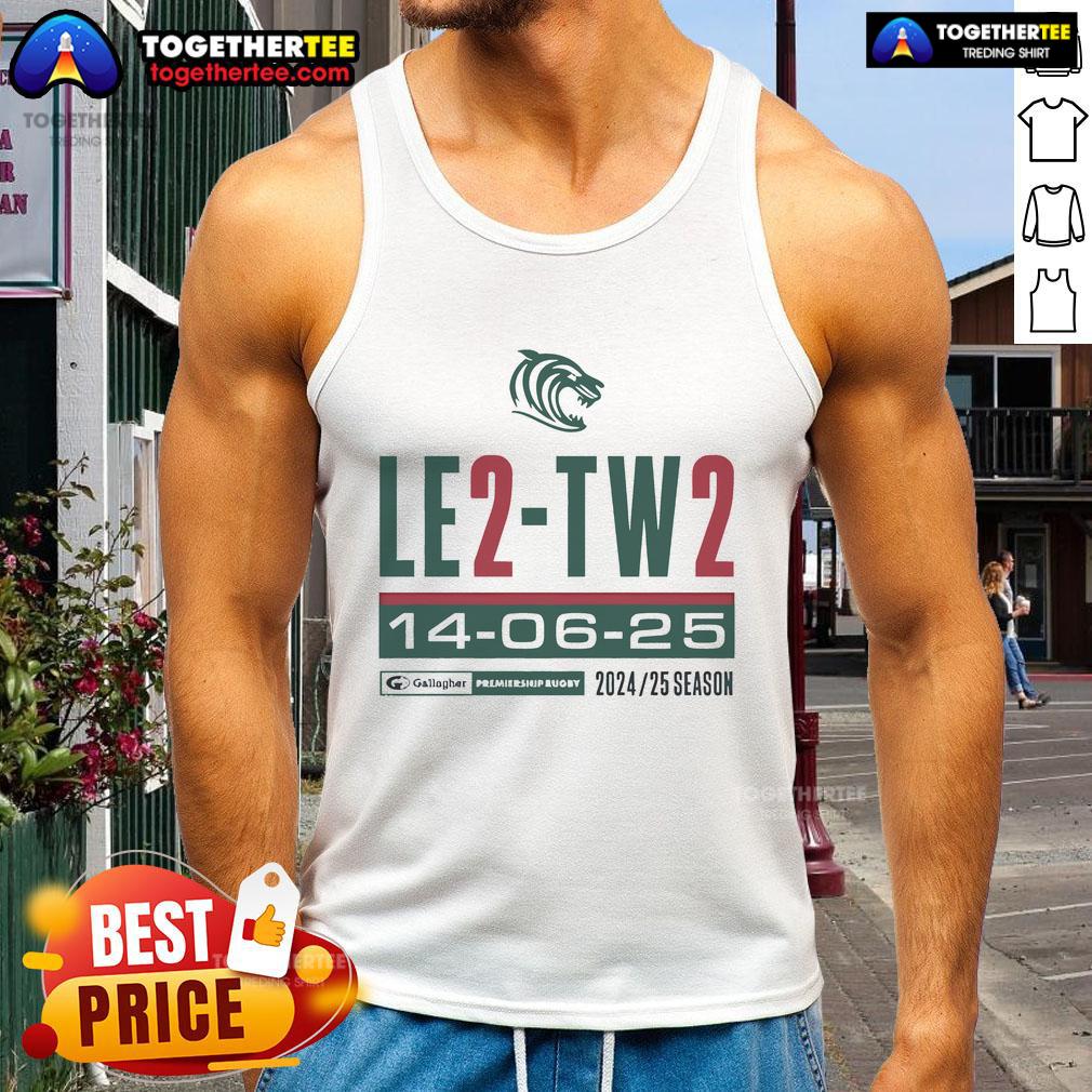 Official Leicester Tigers LE2 TW2 2025 tank top featuring vibrant team colors and logo, perfect for fans and casual wear.