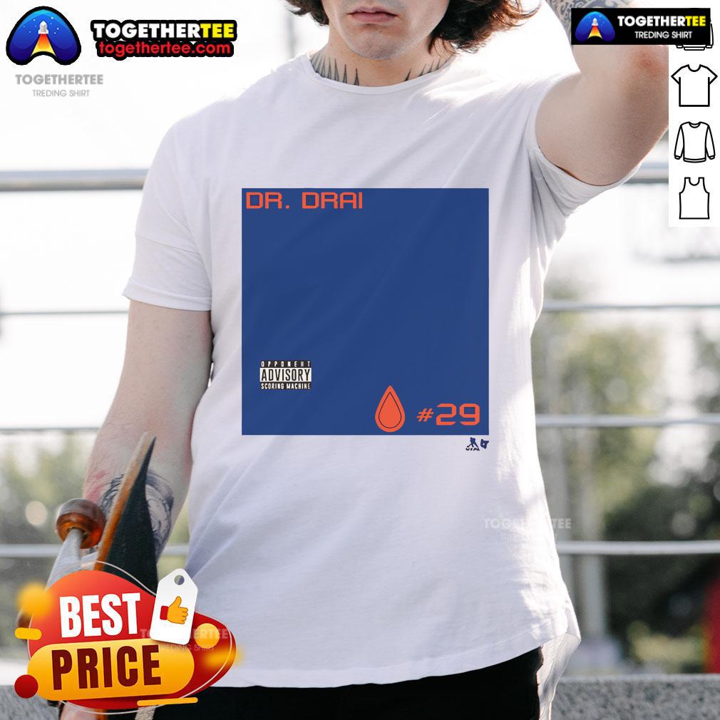 Official Leon Draisaitl Dr. Drai T-Shirt featuring vibrant design, perfect for fans of the Edmonton Oilers star player.