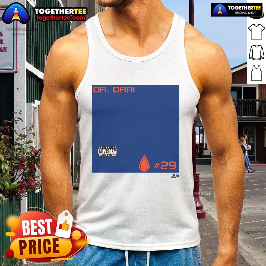 Alt Text: Official Leon Draisaitl Dr. Drai tank top featuring stylish design, perfect for fans of the Edmonton Oilers.