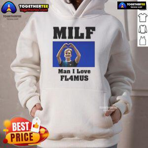 Stylish Official Milf Man I Love Fl4mus Hoodie in black, featuring eye-catching graphics and a comfortable fit.