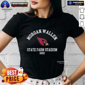 Alt Text: Official Morgan Wallen State Farm Stadium 2025 ladies tee featuring stylish design and vibrant colors for fans.