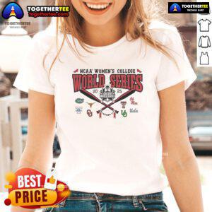 Alt Text: 2025 Official NCAA Women's College World Series WCWS 8 Team Logo on a stylish ladies tee shirt.