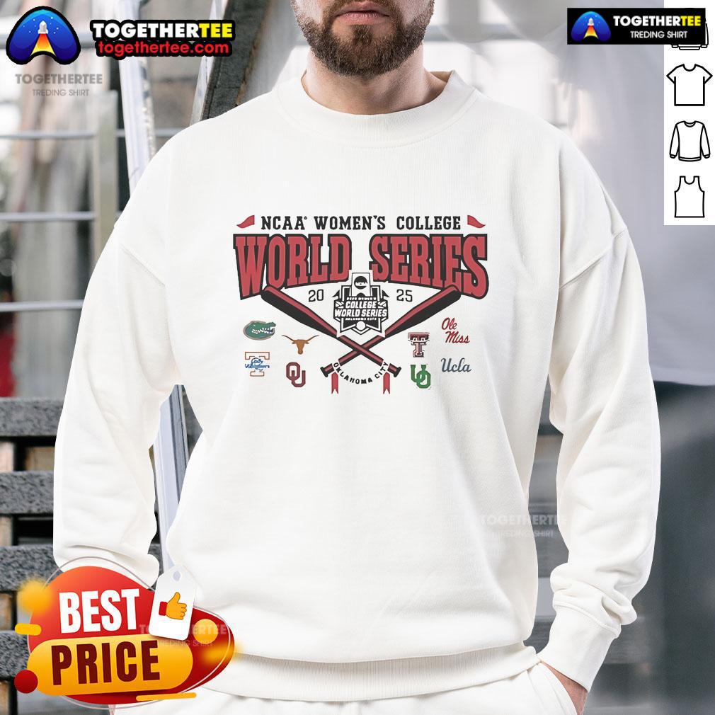 2025 Official NCAA Women's College World Series WCWS 8-Team Logo Sweatshirt featuring vibrant team logos.