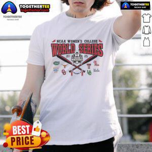 Alt Text: Official NCAA Women's College World Series WCWS 2025 T-shirt featuring 8 team logos, perfect for fans and players.
