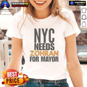 Alt Text: Official NYC Needs Zohran For Mayor Ladies Tee showcasing vibrant design promoting Zohran Mamdani's campaign.