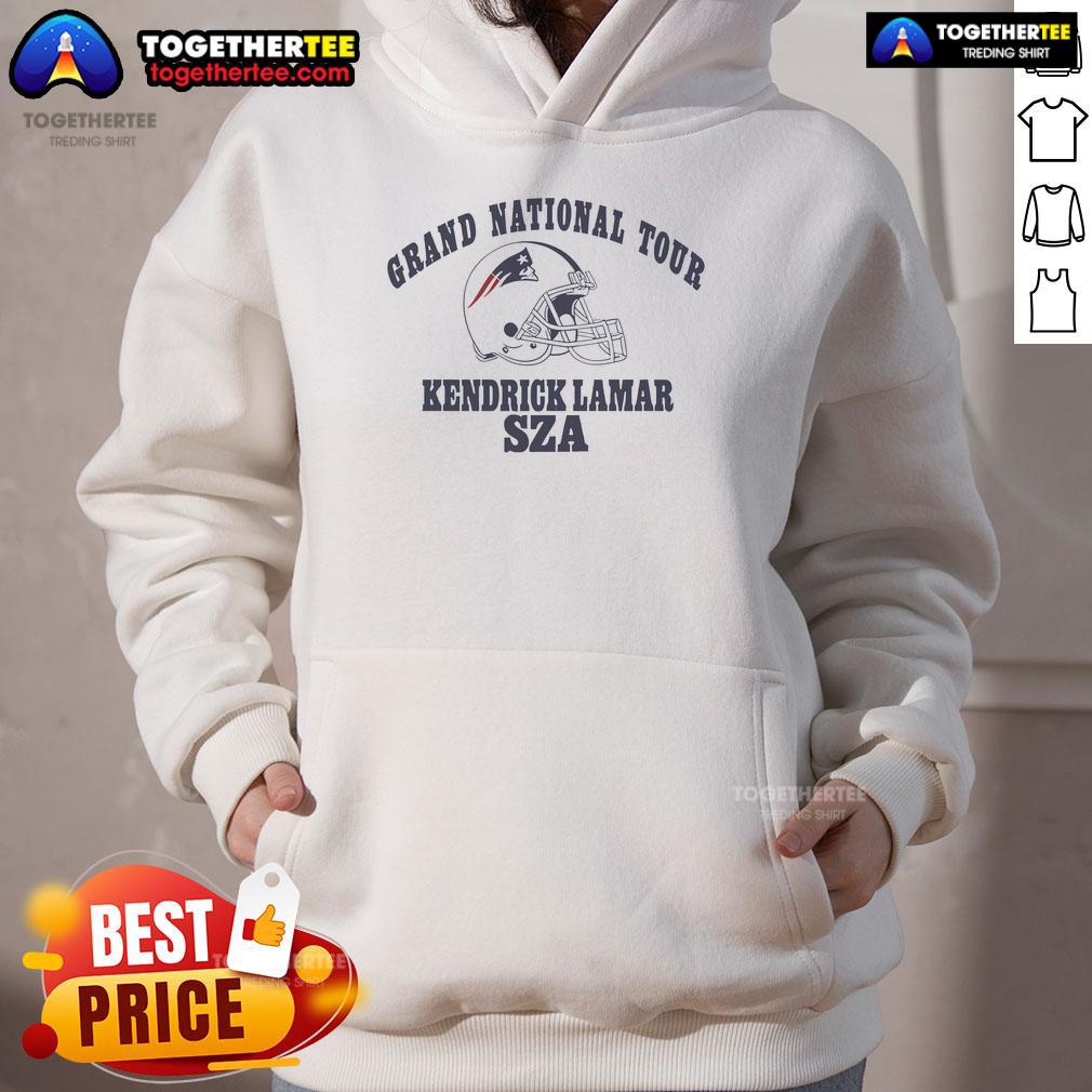Official New England Patriots Kendrick Lamar SZA Grand National Tour hoodie featuring stylish design and vibrant colors.