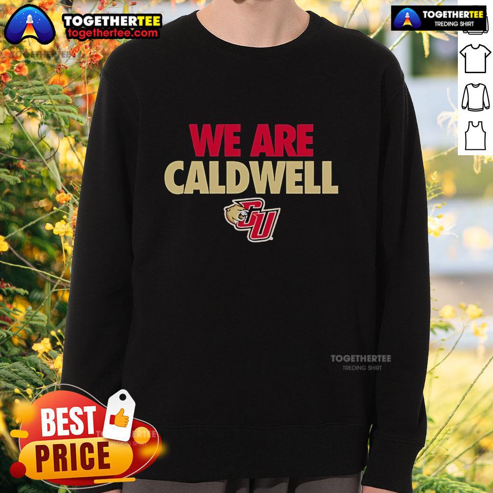 Alt Text: Official We Are Caldwell Cougars Sweatshirt in navy blue, featuring the Cougars logo and stylish design.