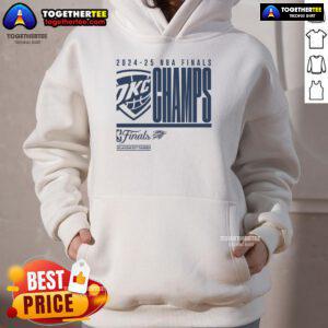 Alt Text: Official Oklahoma City Thunder 2025 NBA Finals Champion hoodie featuring playoff defensive foul design.