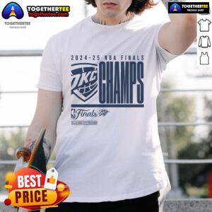 Official Oklahoma City Thunder 2025 NBA Finals Champion Playoffs Defensive Foul T-Shirt featuring team logo and graphics.