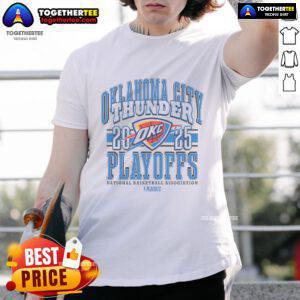Official Oklahoma City Thunder 2025 Playoffs Showtime T-Shirt featuring vibrant team colors and logo, perfect for fans.